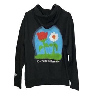 Petals and Peacock Oversized Unisex Black Hoodie(Size Small)